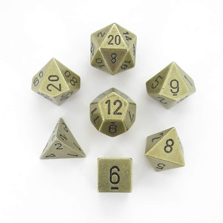Time2Play Metal Dice with Black Numbers - Old Brass, Set of 7 TI3302227